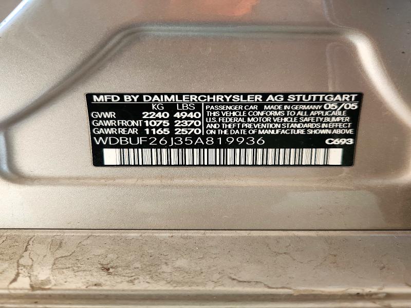 71475016 :رقم المزاد ، WDBUF26J35A819936 vin ، 2005 Mercedes-benz E مزاد بيع
