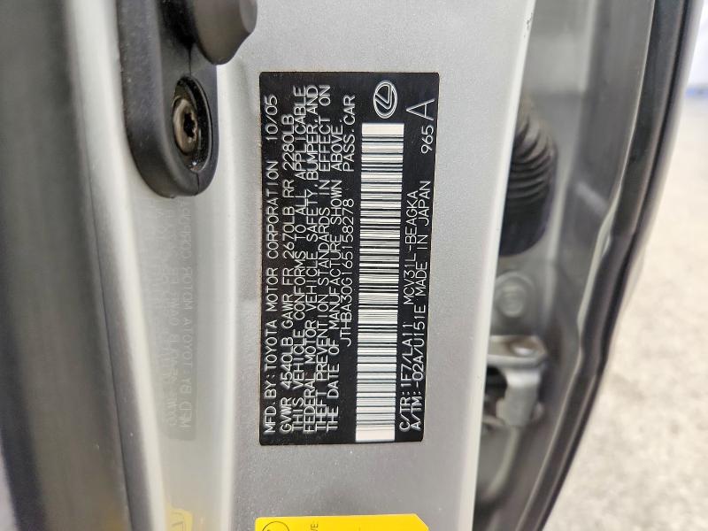 71432476 :رقم المزاد ، JTHBA30G165158278 vin ، 2006 Lexus Es 330 مزاد بيع