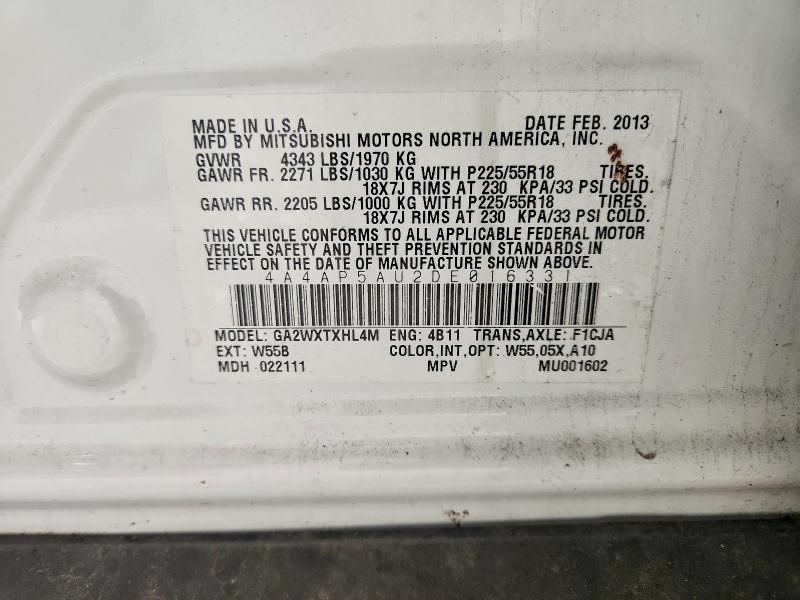 71881416 :رقم المزاد ، 4A4AP5AU2DE016331 vin ، 2013 Mitsubishi Outlander Sport مزاد بيع