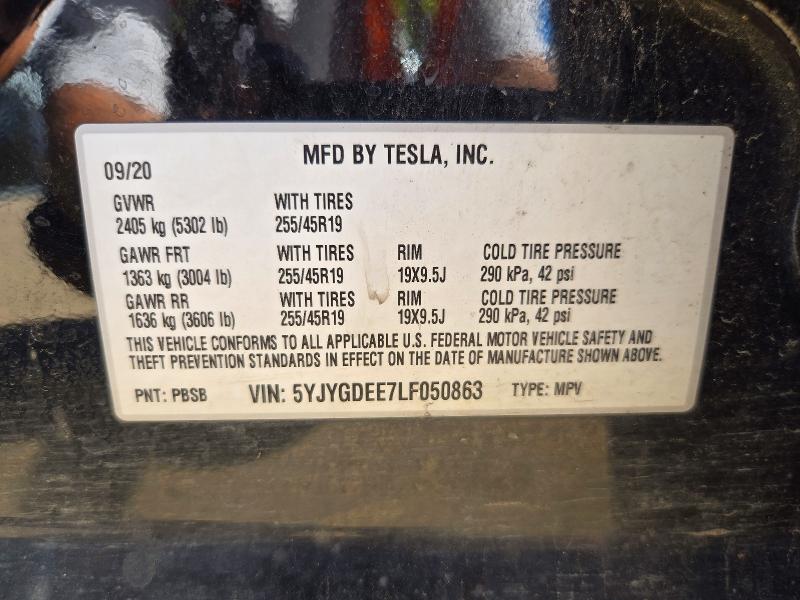 Продажа на аукционе авто 2020 Tesla Model Y, vin: 5YJYGDEE7LF050863, номер лота: 72753666