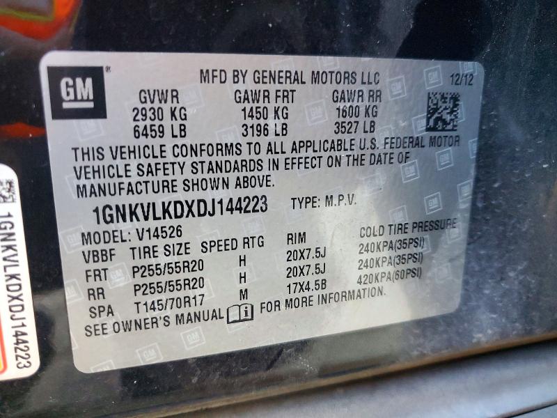 2013 Chevrolet Traverse მანქანა იყიდება აუქციონზე, vin: 1GNKVLKDXDJ144223, აუქციონის ნომერი: 72519756