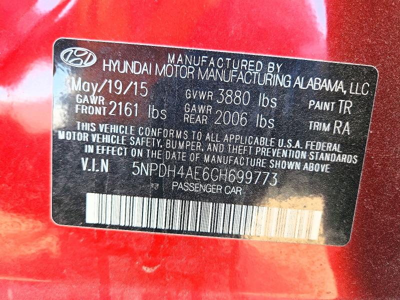 71760536 :رقم المزاد ، 5NPDH4AE6GH699773 vin ، 2016 Hyundai Elantra مزاد بيع