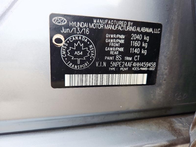 2017 Hyundai Sonata მანქანა იყიდება აუქციონზე, vin: 5NPE24AF4HH459458, აუქციონის ნომერი: 70121236