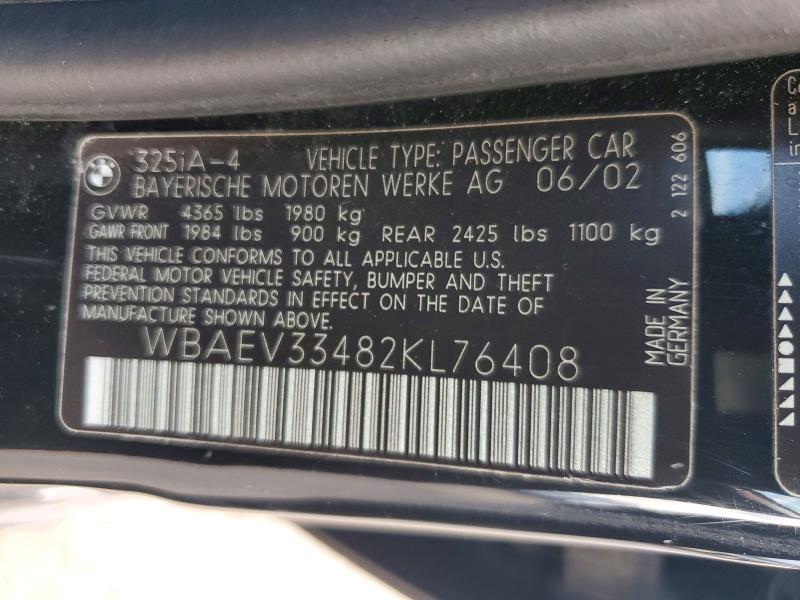 Aukcja sprzedaży 2002 Bmw 325, vin: WBAEV33482KL76408, numer aukcji: 71754896