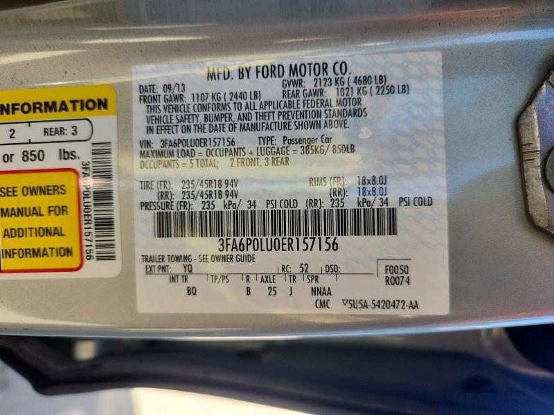 71469016 :رقم المزاد ، 3FA6P0LU0ER157156 vin ، 2014 Ford Fusion مزاد بيع