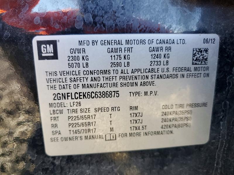 Продажа на аукционе авто 2012 Chevrolet Eqinox, vin: 2GNFLCEK6C6386875, номер лота: 71450546