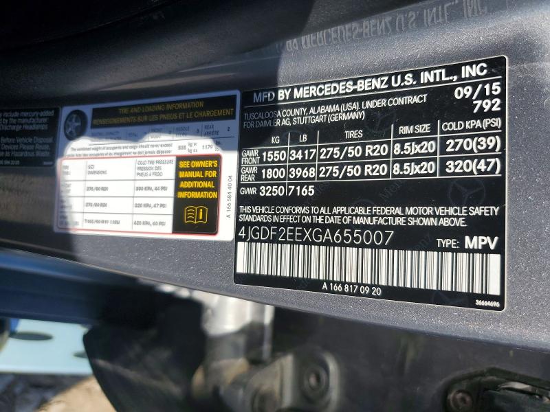 Auction sale of the 2016 Mercedes-benz Gl, vin: 4JGDF2EEXGA655007, lot number: 72040306