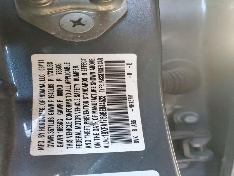 2011 Honda Civic მანქანა იყიდება აუქციონზე, vin: 19XFA1F59BE044623, აუქციონის ნომერი: 72412366