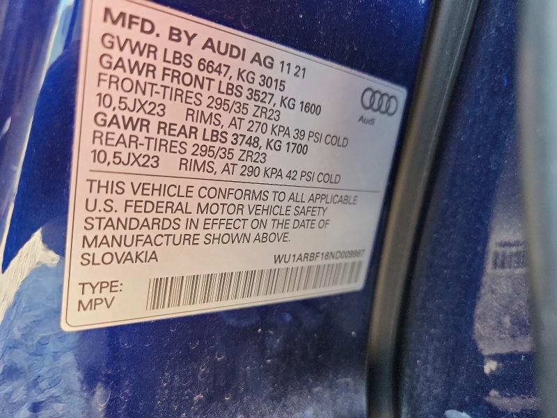 Aukcja sprzedaży 2022 Audi Rs Q8, vin: WU1ARBF16ND009987, numer aukcji: 71365326