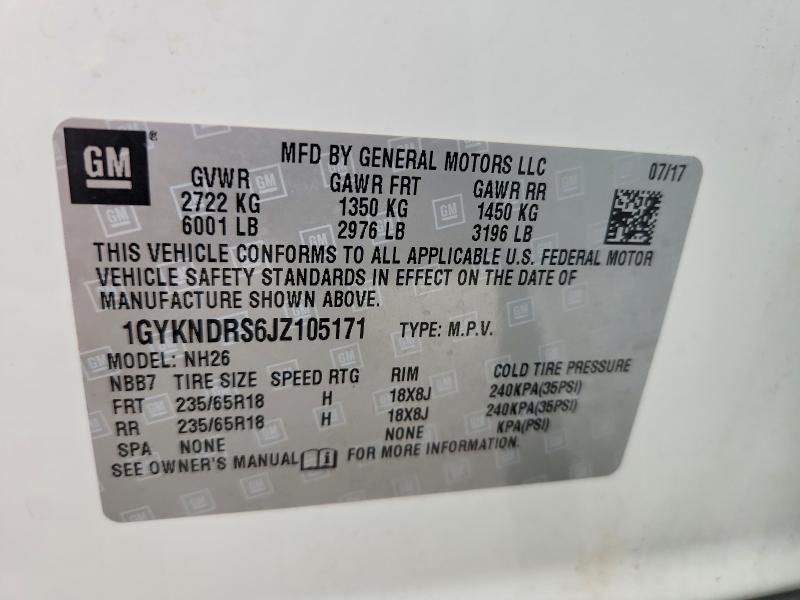 71908046 :رقم المزاد ، 1GYKNDRS6JZ105171 vin ، 2018 Cadillac Xt5 مزاد بيع