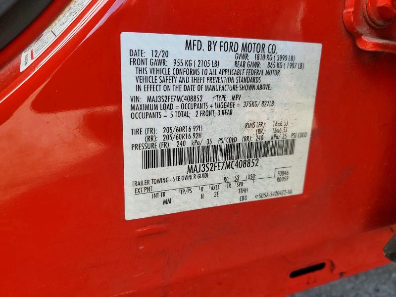 Продаж на аукціоні авто 2021 Ford Ecosport, vin: MAJ3S2FE7MC408852, номер лоту: 73728926