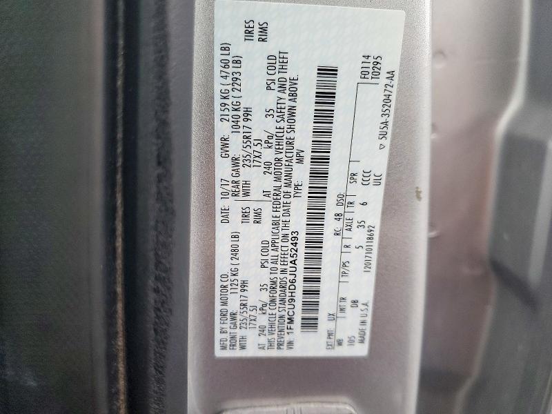 Продаж на аукціоні авто 2018 Ford Escape, vin: 1FMCU9HD6JUA52493, номер лоту: 72813856