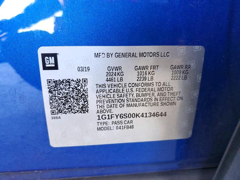 2019 Chevrolet Bolt Ev მანქანა იყიდება აუქციონზე, vin: 1G1FY6S00K4134644, აუქციონის ნომერი: 71623536