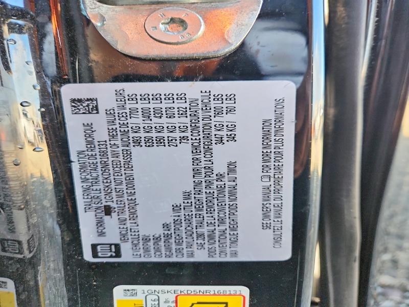 71499056 :رقم المزاد ، 1GNSKEKD5NR168131 vin ، 2022 Chevrolet Suburban مزاد بيع