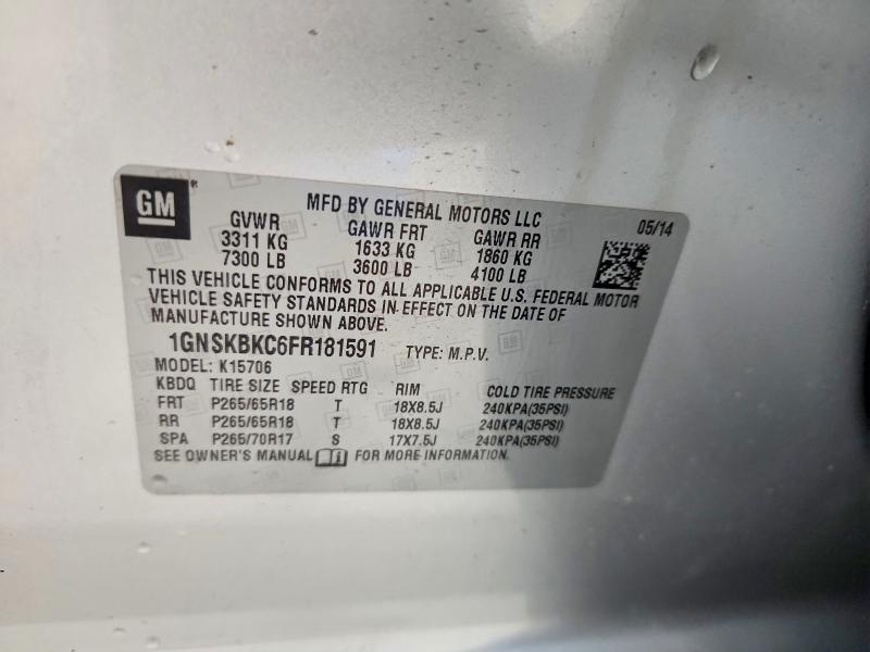 Продажа на аукционе авто 2015 Chevrolet Tahoe, vin: 1GNSKBKC6FR181591, номер лота: 71682976