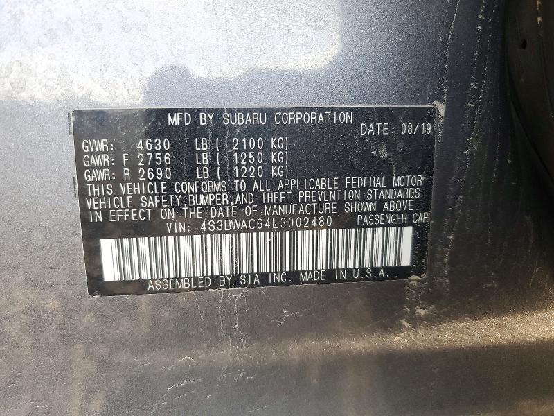 2020 Subaru Legacy მანქანა იყიდება აუქციონზე, vin: 4S3BWAC64L3002480, აუქციონის ნომერი: 73677296