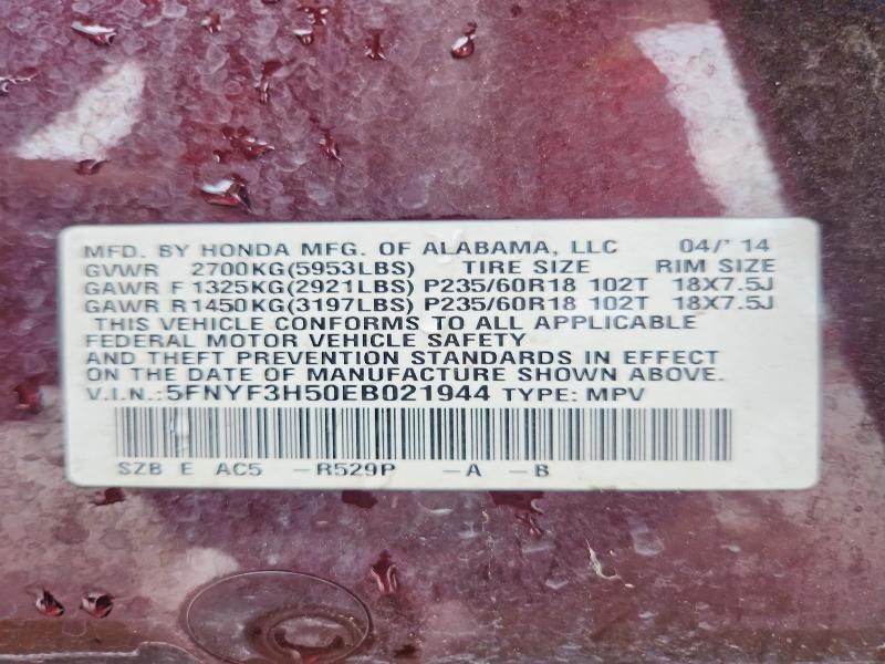 2014 Honda Pilot მანქანა იყიდება აუქციონზე, vin: 5FNYF3H50EB021944, აუქციონის ნომერი: 71171596