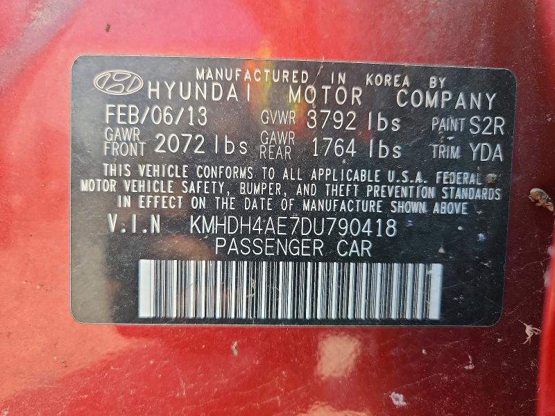 71375896 :رقم المزاد ، KMHDH4AE7DU790418 vin ، 2013 Hyundai Elantra مزاد بيع