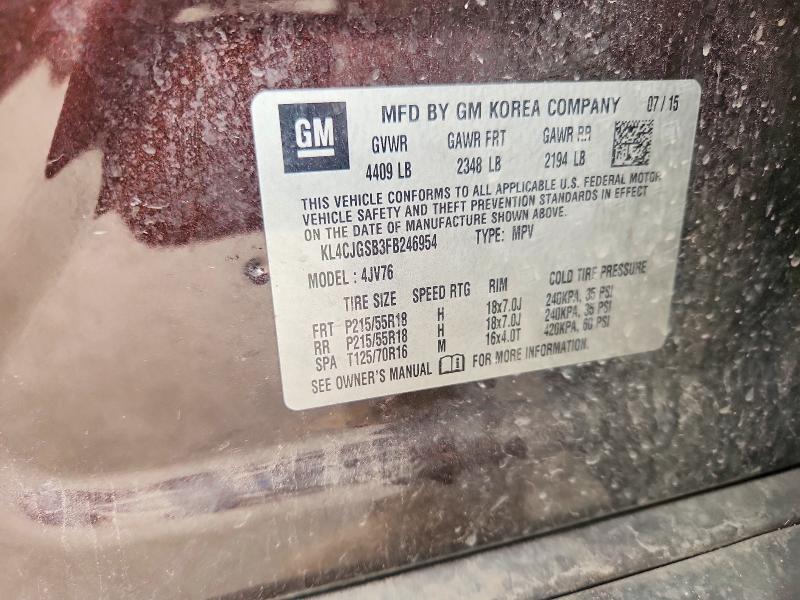 71292016 :رقم المزاد ، KL4CJGSB3FB246954 vin ، 2015 Buick Encore مزاد بيع