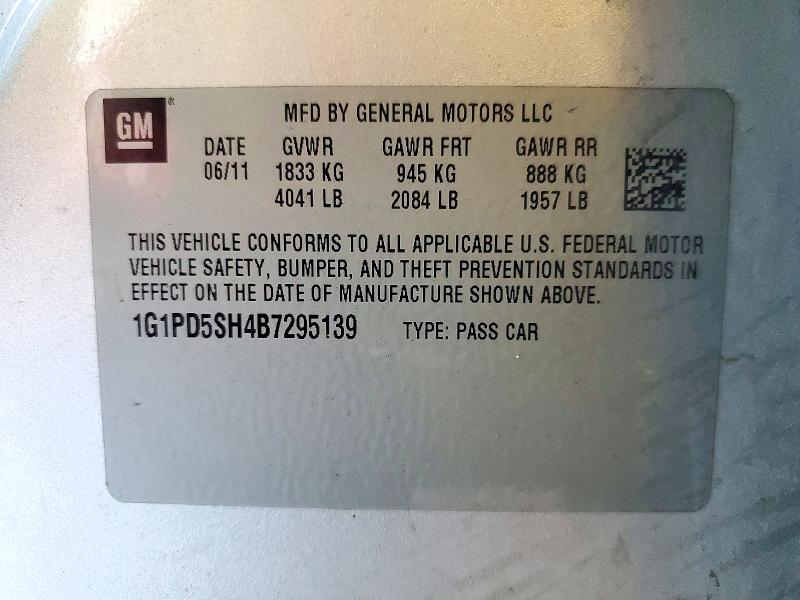 72158186 :رقم المزاد ، 1G1PD5SH4B7295139 vin ، 2011 Chevrolet Cruze مزاد بيع