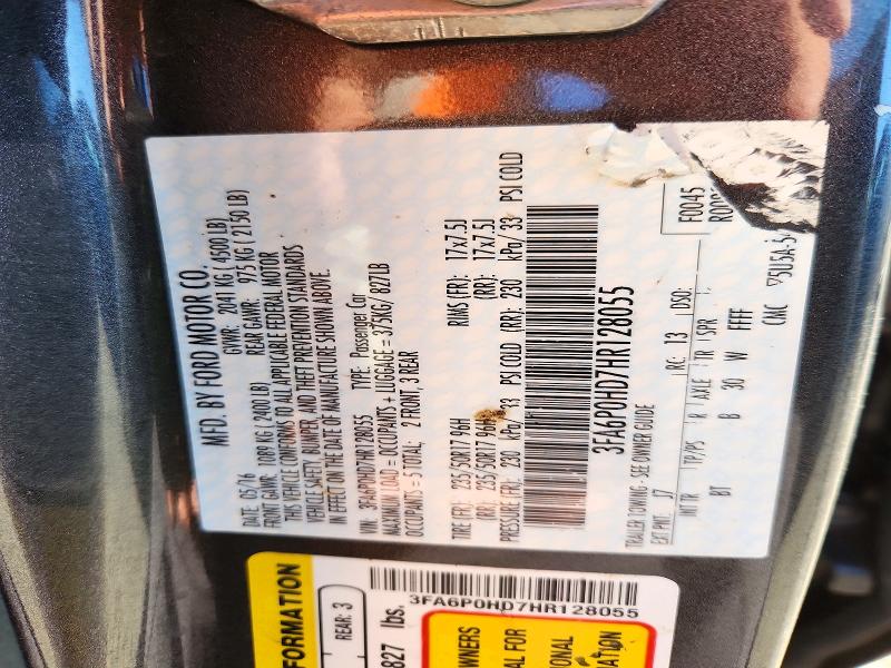 2017 Ford Fusion მანქანა იყიდება აუქციონზე, vin: 3FA6P0HD7HR128055, აუქციონის ნომერი: 72328006