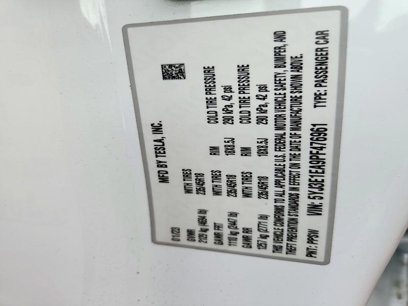 Продажа на аукционе авто 2023 Tesla Model 3, vin: 5YJ3E1EA9PF476961, номер лота: 72722266