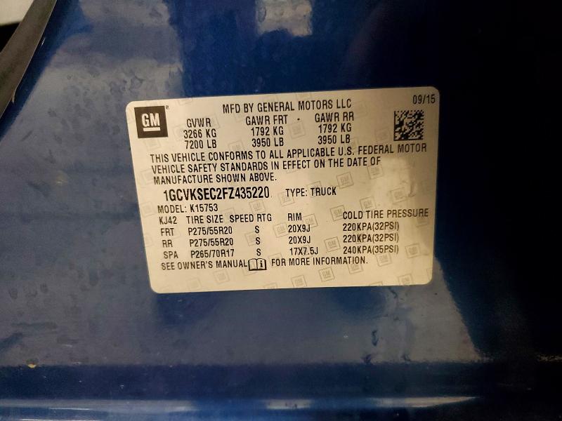 72150656 :رقم المزاد ، 1GCVKSEC2FZ435220 vin ، 2015 Chevrolet Silverado مزاد بيع