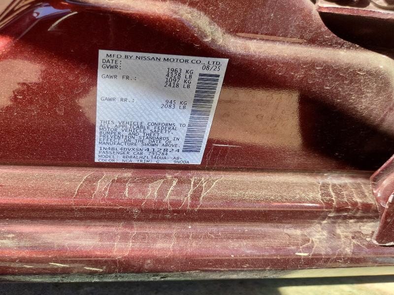 2025 Nissan Altima მანქანა იყიდება აუქციონზე, vin: 1N4BL4DVXSN412824, აუქციონის ნომერი: 71970436