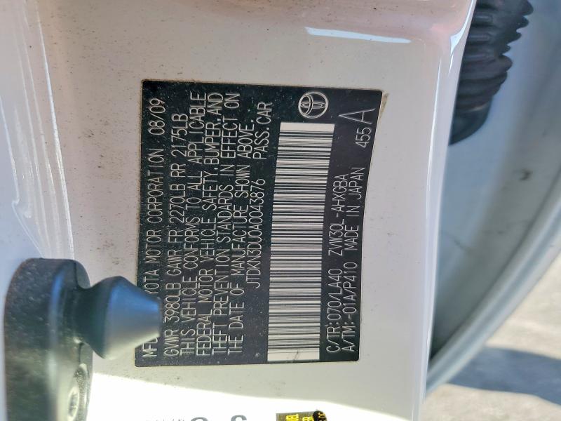 2010 Toyota Prius მანქანა იყიდება აუქციონზე, vin: JTDKN3DU0A0043876, აუქციონის ნომერი: 71554946