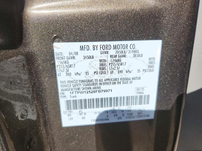 Продаж на аукціоні авто 2008 Ford F150, vin: 1FTPW12528FB79971, номер лоту: 72943336