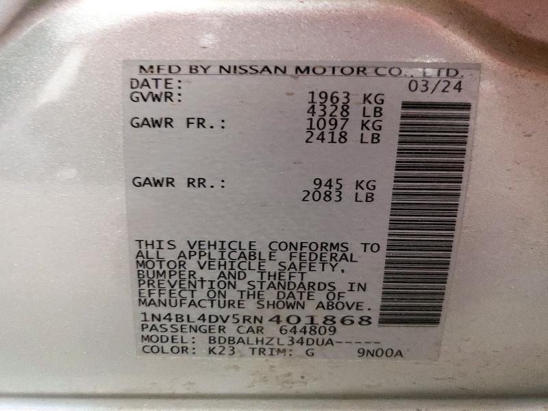 72160326 :رقم المزاد ، 1N4BL4DV5RN401868 vin ، 2024 Nissan Altima مزاد بيع
