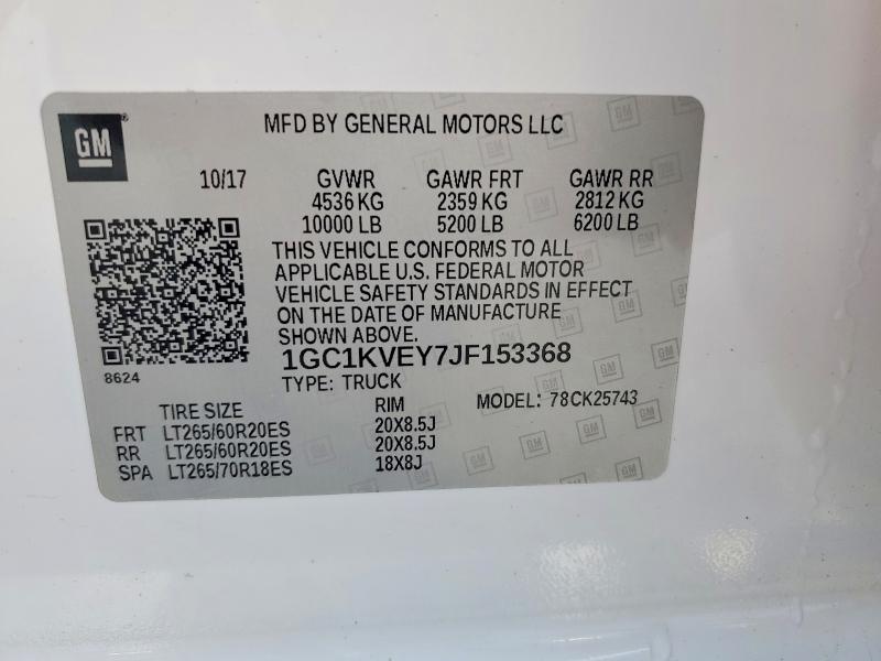 Продаж на аукціоні авто 2018 Chevrolet Silverado, vin: 1GC1KVEY7JF153368, номер лоту: 72013506