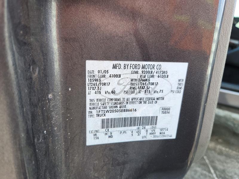 2005 Ford F250 მანქანა იყიდება აუქციონზე, vin: 1FTSW20505EB86616, აუქციონის ნომერი: 71793046