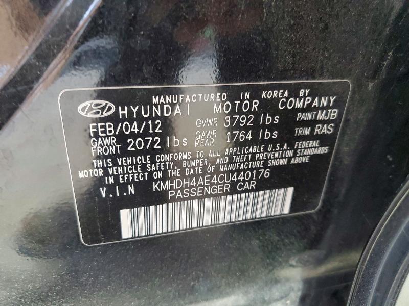 71241436 :رقم المزاد ، KMHDH4AE4CU440176 vin ، 2012 Hyundai Elantra مزاد بيع