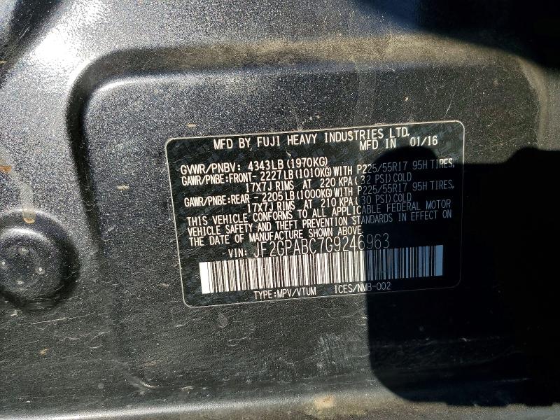 71670556 :رقم المزاد ، JF2GPABC7G9246963 vin ، 2016 Subaru Crosstrek مزاد بيع