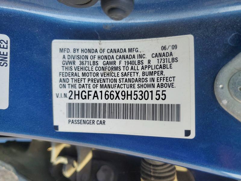 Продаж на аукціоні авто 2009 Honda Civic, vin: 2HGFA166X9H530155, номер лоту: 71458956