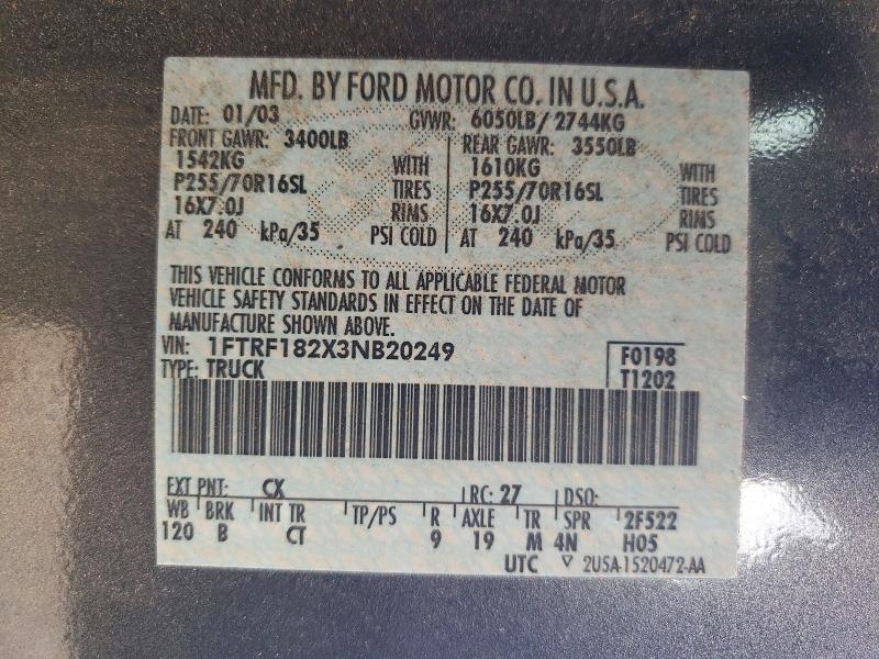 Продаж на аукціоні авто 2003 Ford F150, vin: 1FTRF182X3NB20249, номер лоту: 72782016