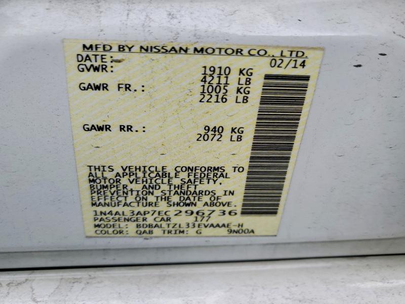 Продажа на аукционе авто 2014 Nissan Altima, vin: 1N4AL3AP7EC296736, номер лота: 71696206
