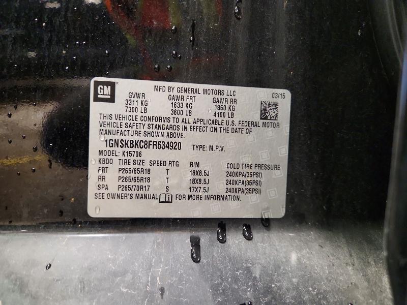 72564236 :رقم المزاد ، 1GNSKBKC8FR634920 vin ، 2015 Chevrolet Tahoe مزاد بيع
