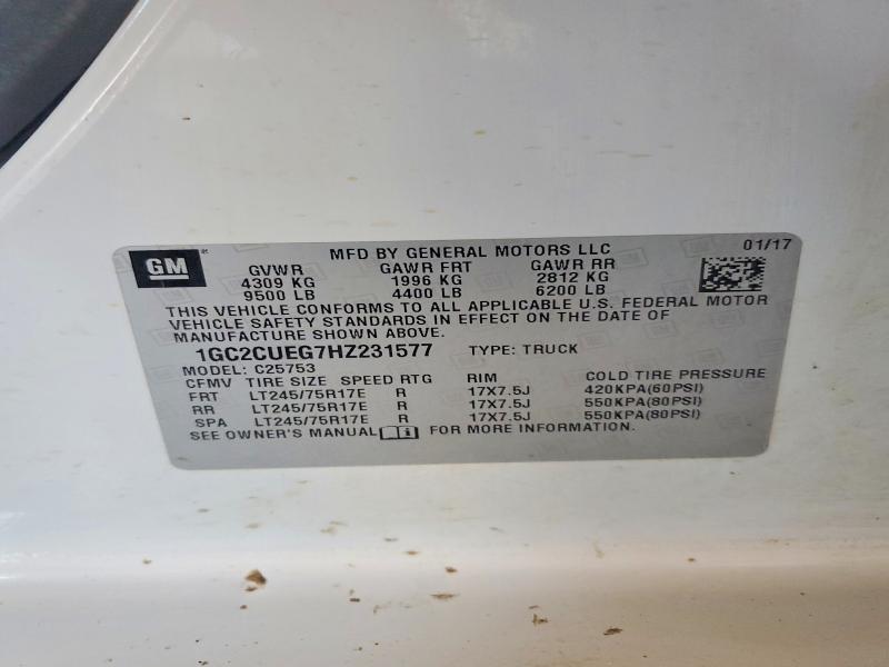 71487356 :رقم المزاد ، 1GC2CUEG7HZ231577 vin ، 2017 Chevrolet Silverado مزاد بيع