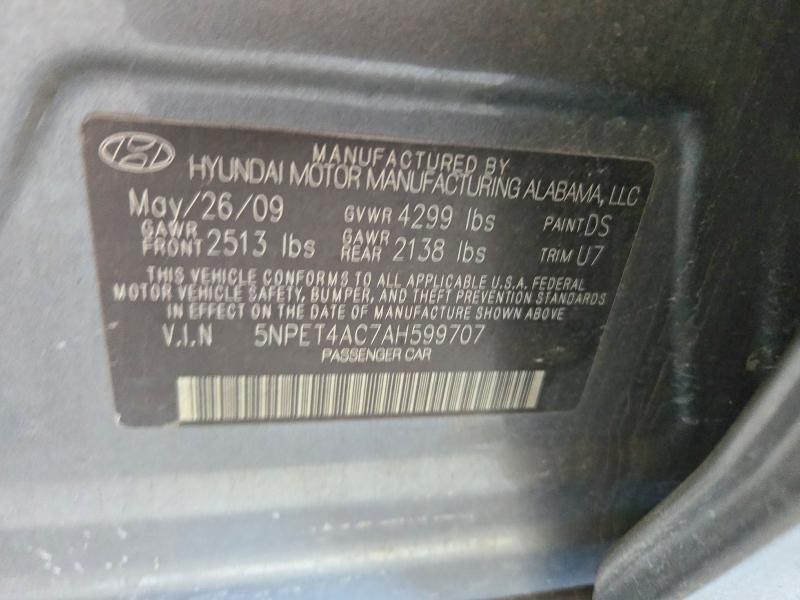 2010 Hyundai Sonata მანქანა იყიდება აუქციონზე, vin: 5NPET4AC7AH599707, აუქციონის ნომერი: 71621946