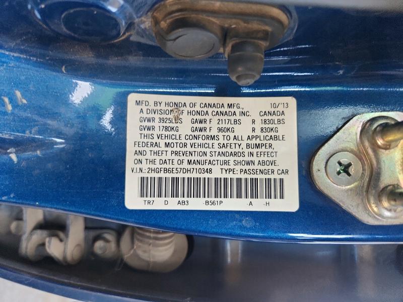 Aukcja sprzedaży 2013 Honda Civic, vin: 2HGFB6E57DH710348, numer aukcji: 71186816