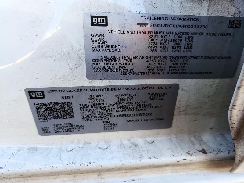Aukcja sprzedaży 2024 Chevrolet Silverado, vin: 3GCUDCED5RG316702, numer aukcji: 72410996