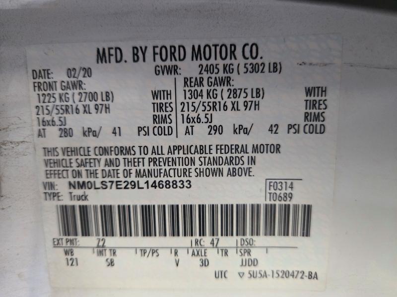 Продаж на аукціоні авто 2020 Ford Transit Connect, vin: NM0LS7E29L1468833, номер лоту: 72630406