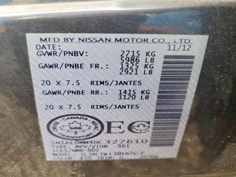 Aukcja sprzedaży 2013 Infiniti Jx35, vin: 5N1AL0MM4DC327610, numer aukcji: 71370126