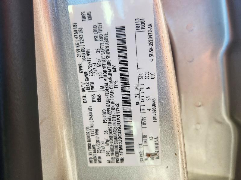 2018 Ford Escape მანქანა იყიდება აუქციონზე, vin: 1FMCU9GD9JUA11762, აუქციონის ნომერი: 72920296