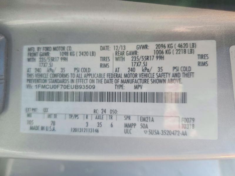 2014 Ford Escape მანქანა იყიდება აუქციონზე, vin: 1FMCU0F70EUB93509, აუქციონის ნომერი: 72315436