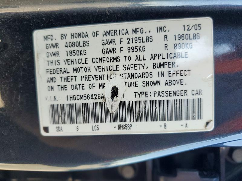 Продаж на аукціоні авто 2006 Honda Accord, vin: 1HGCM56426A055031, номер лоту: 72235176