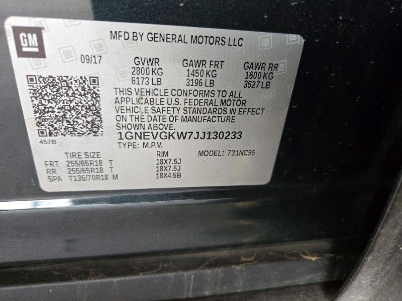 2018 Chevrolet Traverse მანქანა იყიდება აუქციონზე, vin: 1GNEVGKW7JJ130233, აუქციონის ნომერი: 72132026