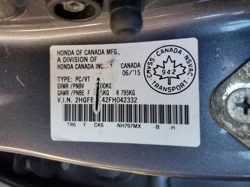 Продажа на аукционе авто 2015 Honda Civic, vin: 2HGFB2F42FH042332, номер лота: 71732576